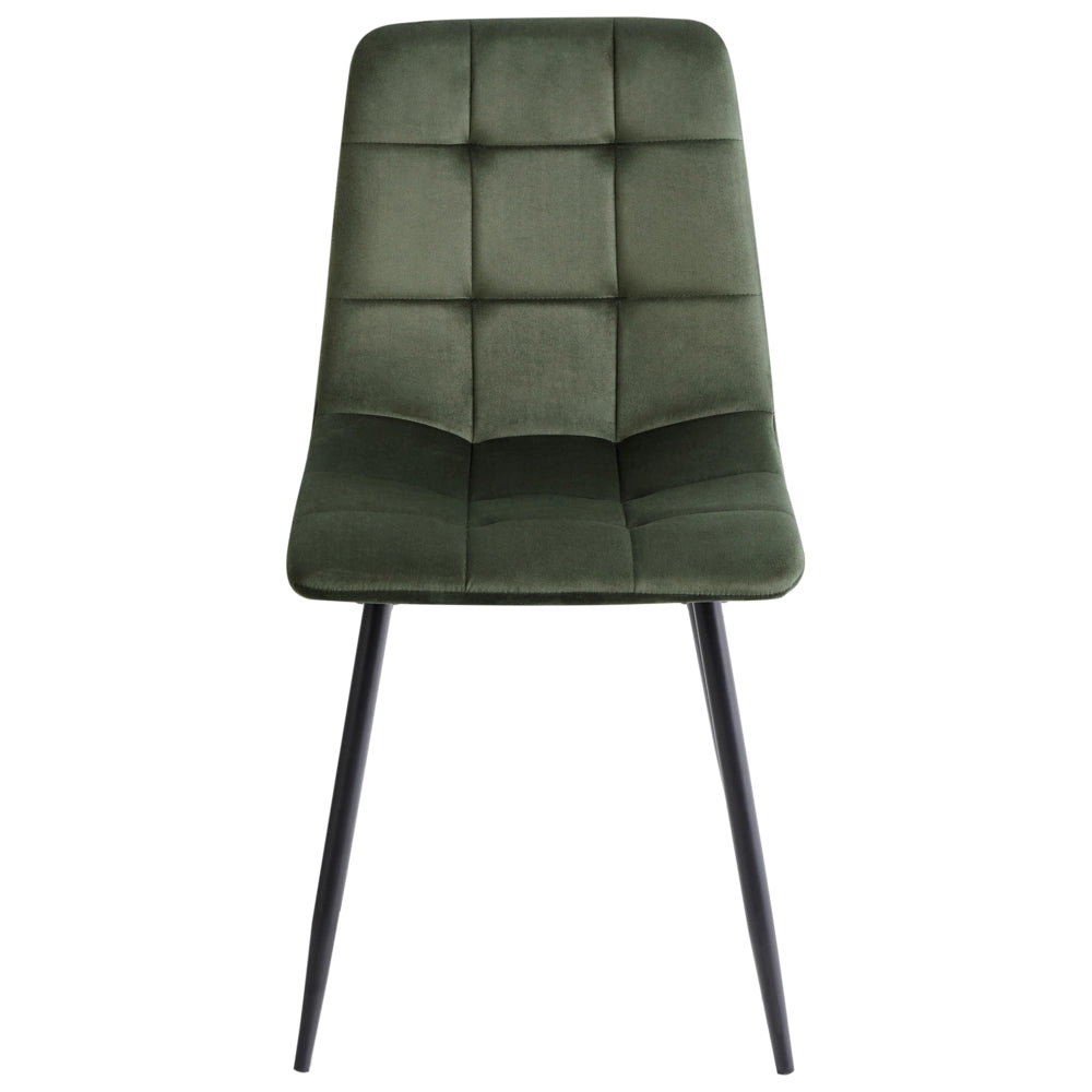 Set di 4 sedie da pranzo in velluto verde oliva gambe in ferro stile moderno