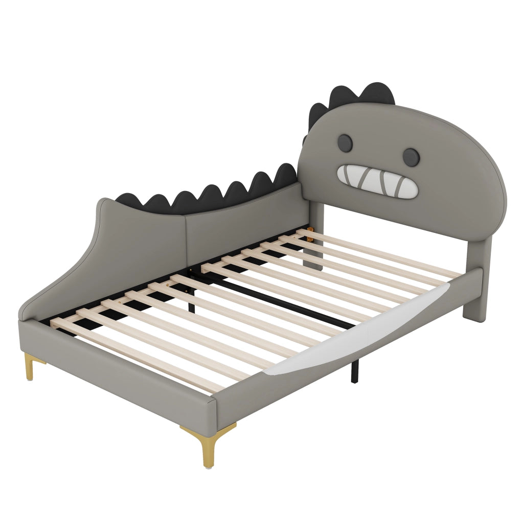 Letto per bambini 90x200 cm; forma dinosauro; PU e MDF; grigio