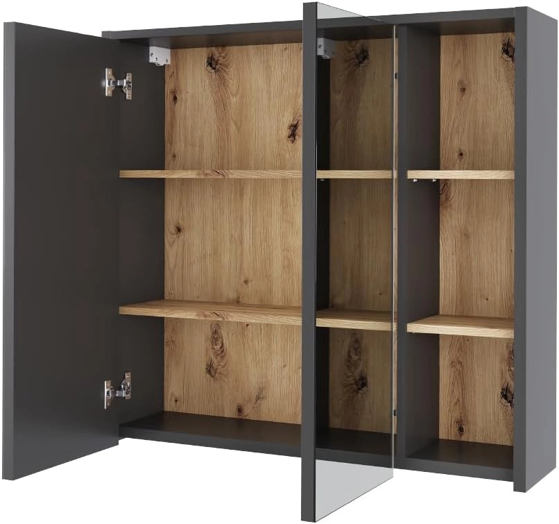 Mobile a specchio per il bagno Viola, Grigio/Artisan, 80 x 75 cm con ripiani aperti