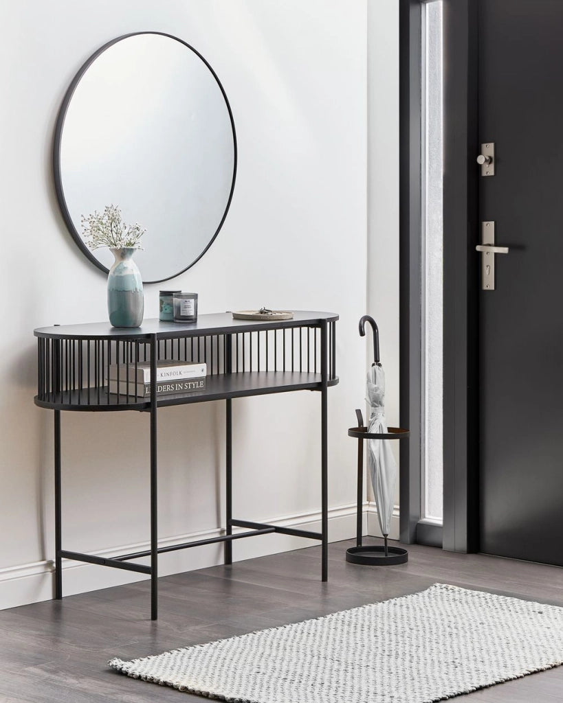 Consolle Moderna con 1 Ripiano e Schienale a Doghe 120 x 42 cm Nera stile moderno