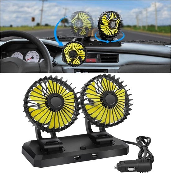 Ventilatore di auto 12 V doppio lato per veicoli con 2 velocità, girevole 360° per SUV RV barca - Incluso