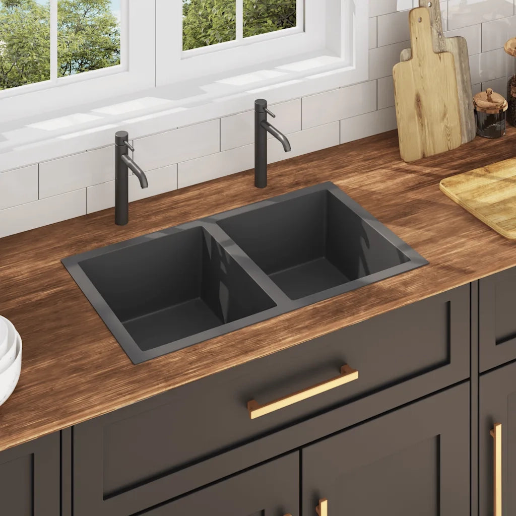 Lavello da Cucina Lavorato a Mano Nero in Acciaio Inox 145085