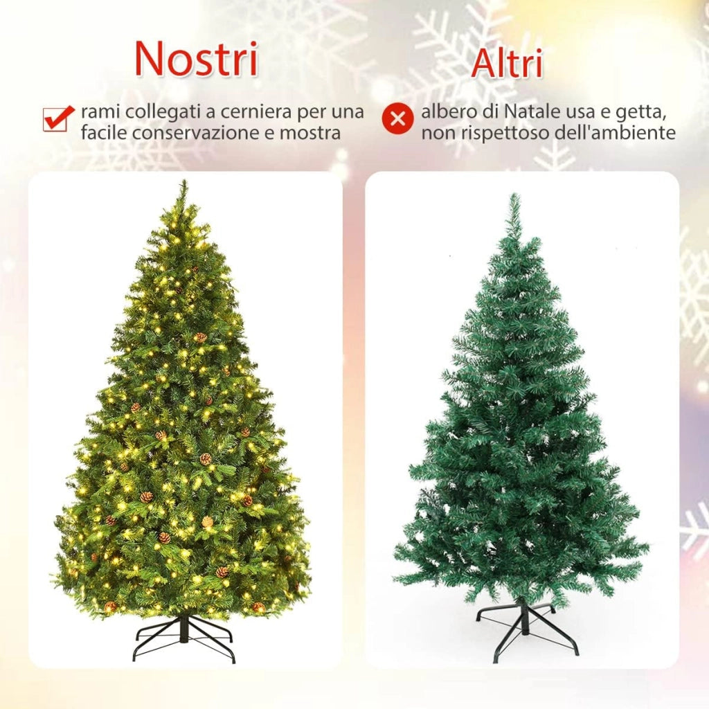 Albero di Natale 240 cm, Albero di Natale con 600 Luci a LED Bianco Caldo, 1335 Rami e Pigne, Decorazione Natalizia per Casa e Negozio (240cm)