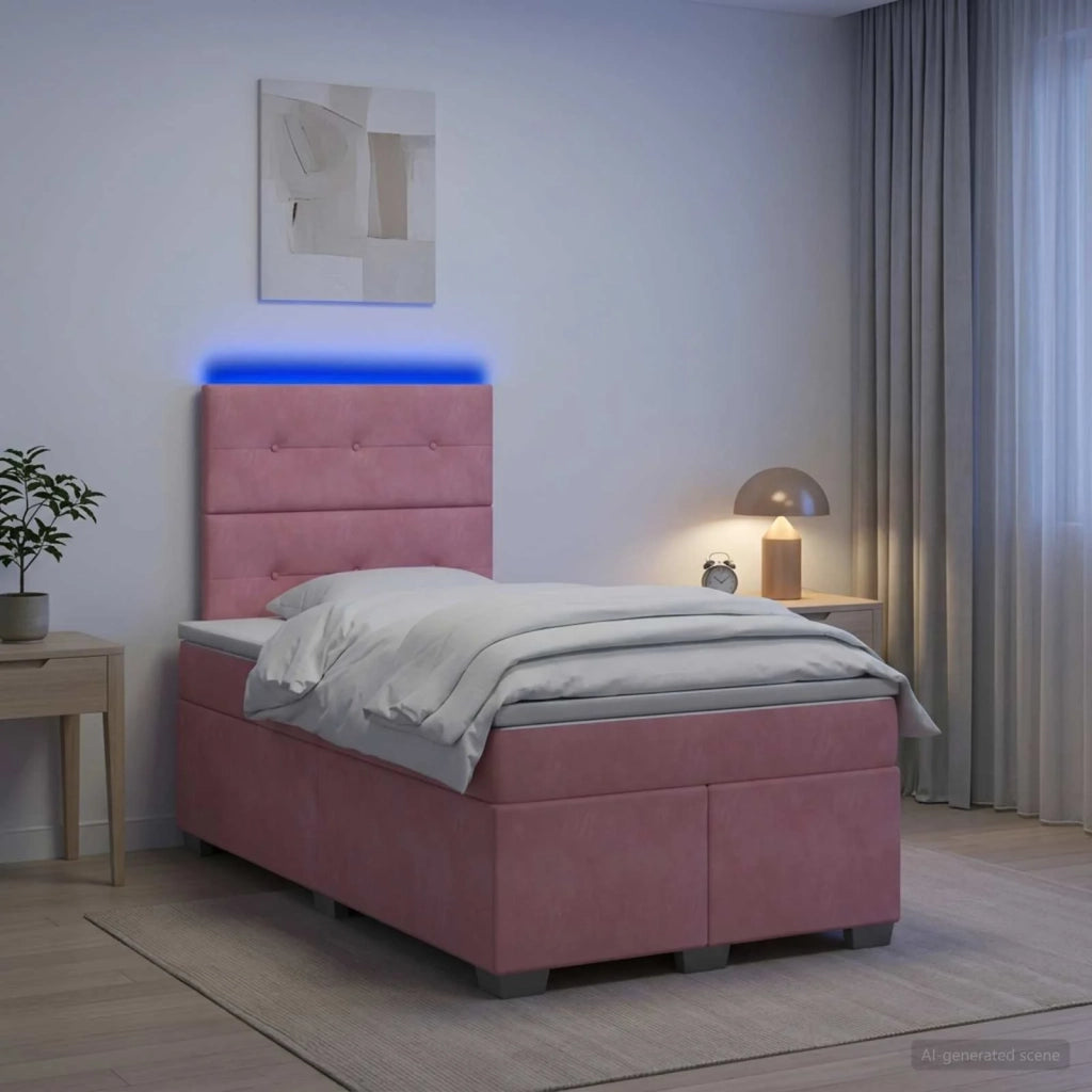 Letto box spring con materasso Rosa 120 x 200 cm Velluto 3455089