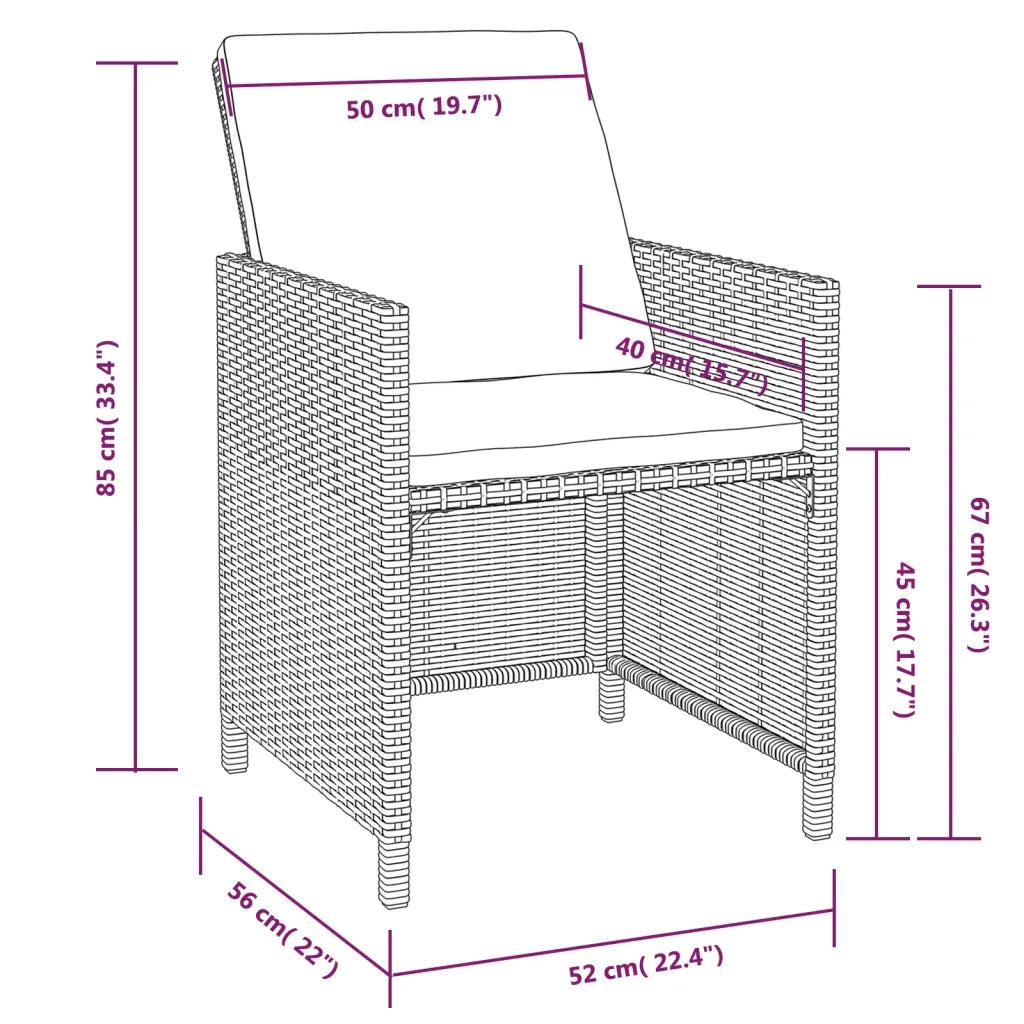 Set da Pranzo da Giardino 13 pz con Cuscini in Polyrattan Nero  cod mxl 57459