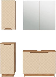 Set di mobili da bagno Lotta, Rovere/cashmere con struttura in piastrelle, 4 parti