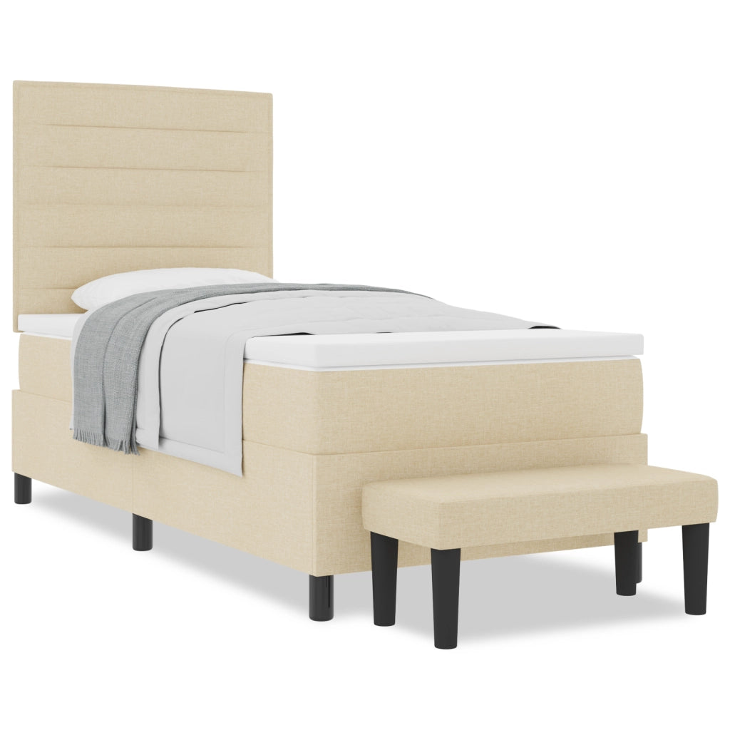 Letto con Box Spring con Materasso & Panchina Crema 90x200 cm Tessuto