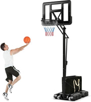 Canestro Basket per Esterno in PE, 10 Livelli di Altezza Regolabile 143-305 cm, Supporto da Basket Portatile con Ruote, Base, Pallacanestro per Interni, per Bambini e Adulti