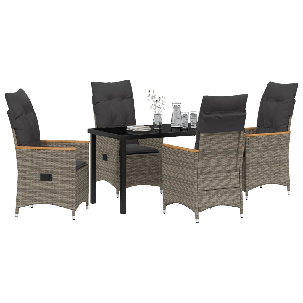 Set di Mobili da Giardino da 5 Pezzi con Cuscini in Rattan Grigio