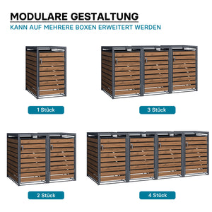 Copri bidone della spazzatura con coperchio ribaltabile per un contenitore 60-240l, acciaio antracite e effetto legno, copribidone da esterno