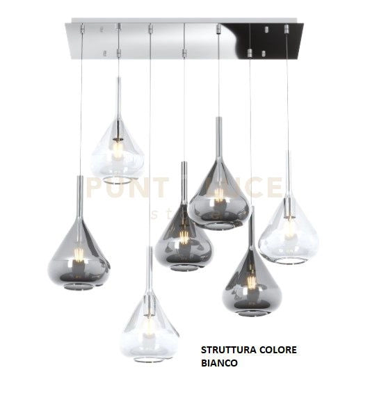 SOSPENSIONE BIANCO 7 LUCI RETTANGOLARE VETRI 3X TR + 4X FU 1177BI-S7 R-TF