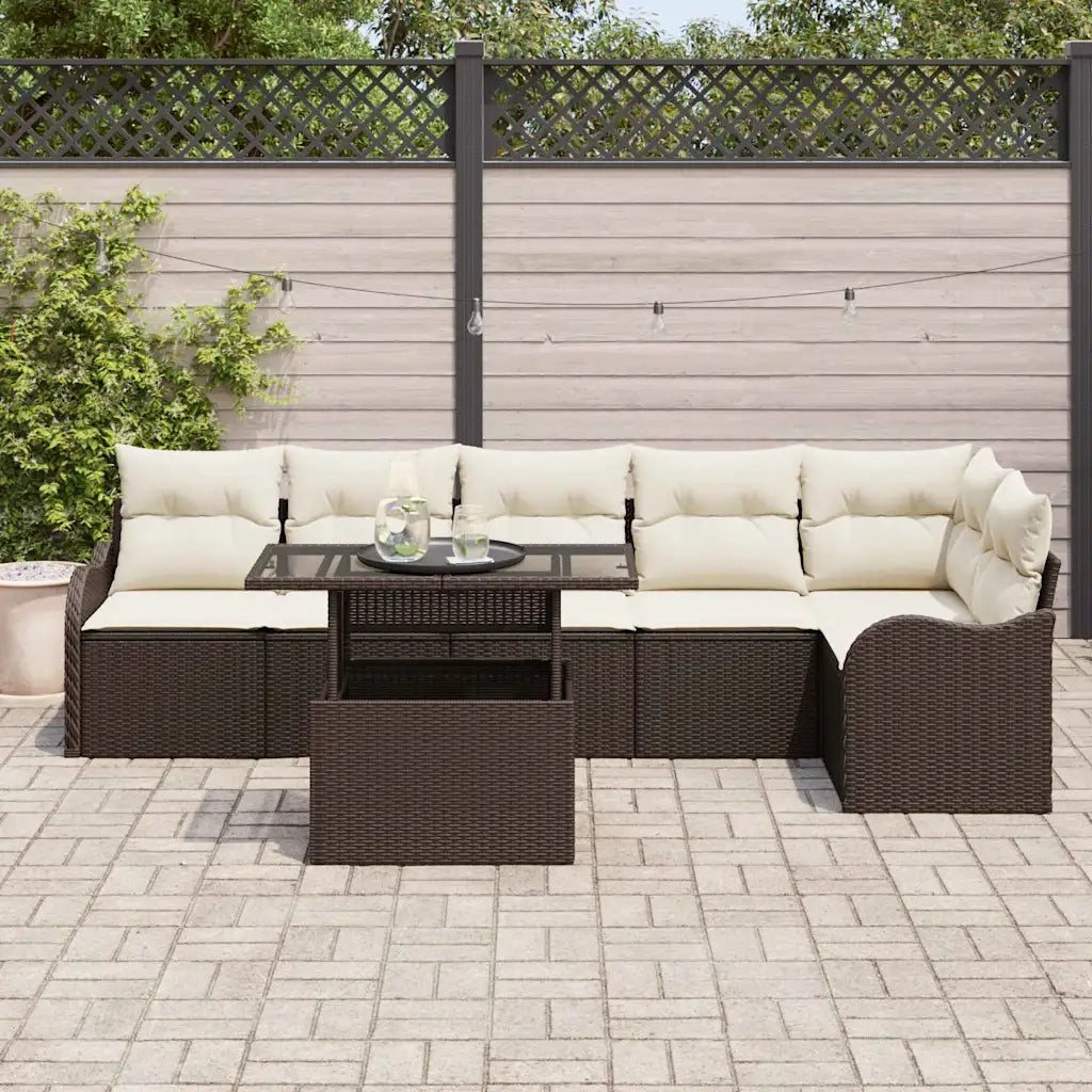 Set Divano da Giardino 7 pcs Marrone Rattan in Polipropilene 3357211