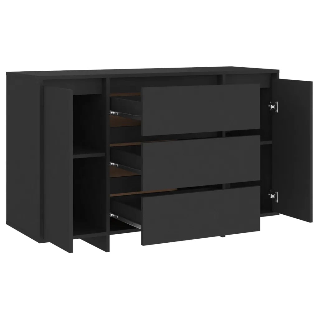 Credenza | Madia | Buffet da pranzo | Armadio da pranzo con 3 Cassetti Nera 120x41x75 cm in Truciolato