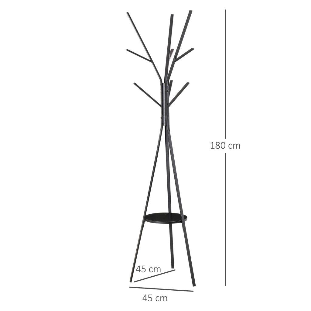 Appendiabiti da terra nero in metallo e MDF con 8 ganci, 180 cm
