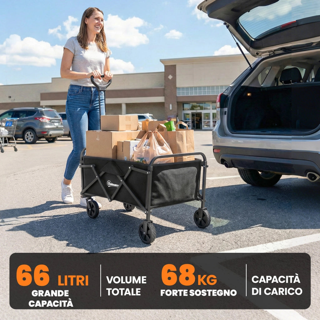 Carrello da Giardino Pieghevole ¨C Zephmum ¨C Nero, 66 Litri