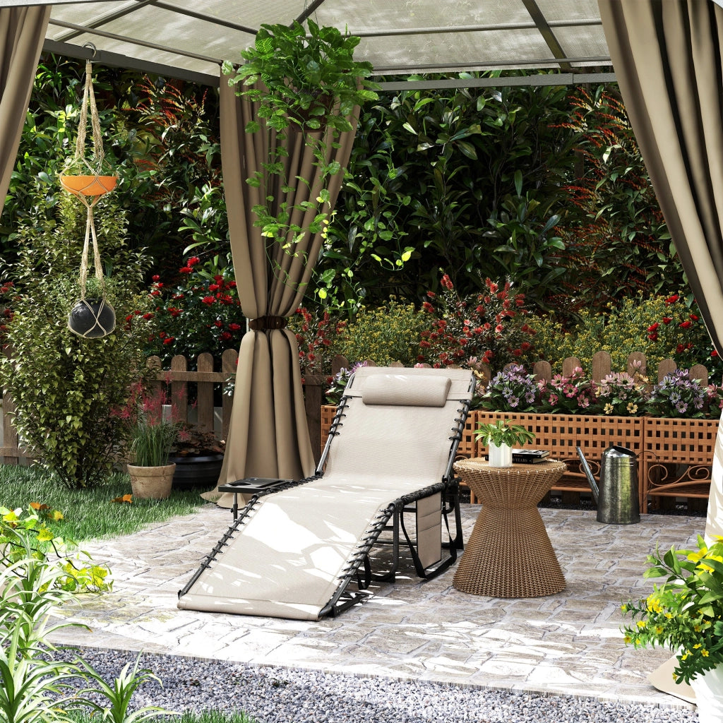 Sdraio da Giardino Pieghevole 60x190x31 cm Reclinabile a 5 Livelli con Tavolino Laterale e Tasca Crema