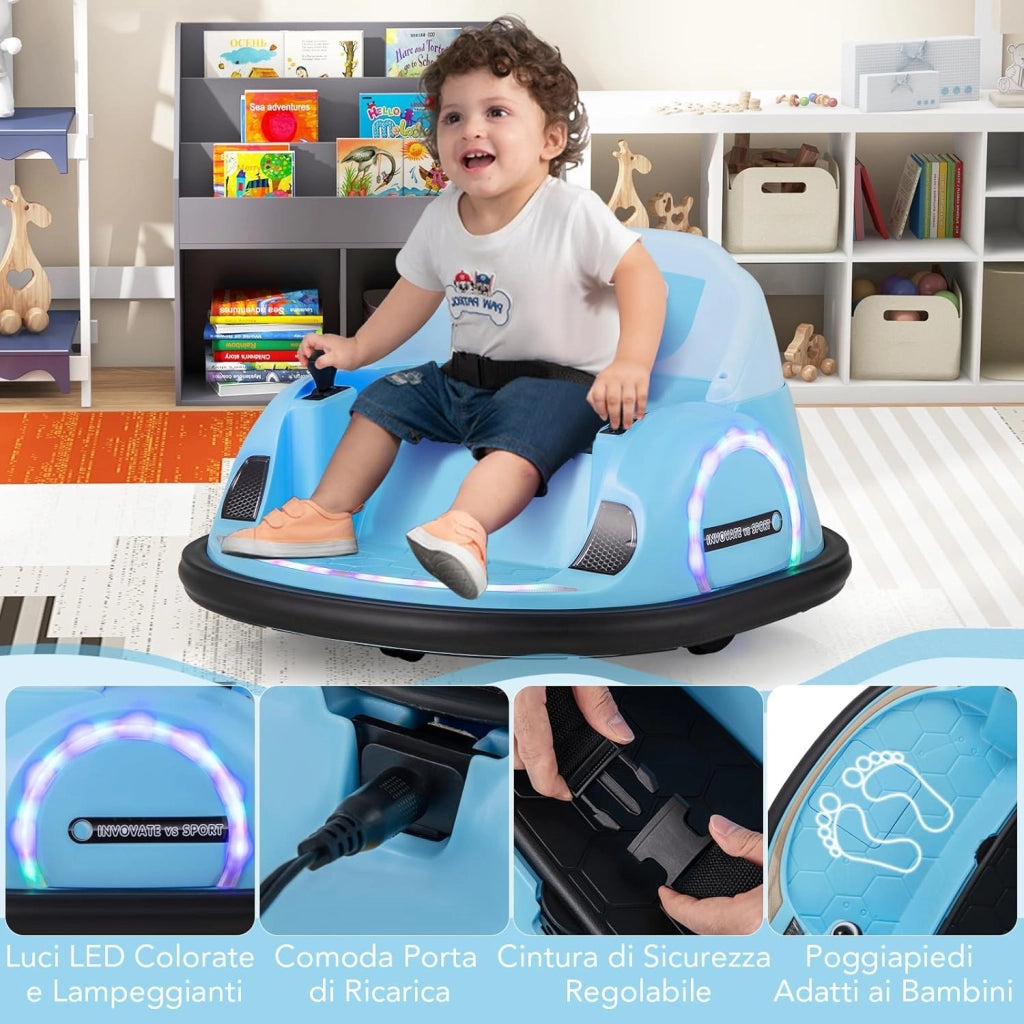 Autoscontro Elettrico per Bambini, Macchina Elettrica per Bambini con Luci LED, Connessione Wireless, Musica Giro a 360°, Macchina Cavalcabile per Bambini dai 18+ Mesi (Blu)