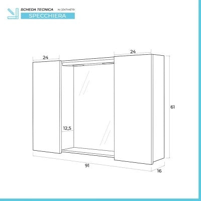 Specchio contenitore LED 91x61 cm bianco lucido con pensili laterali Desya