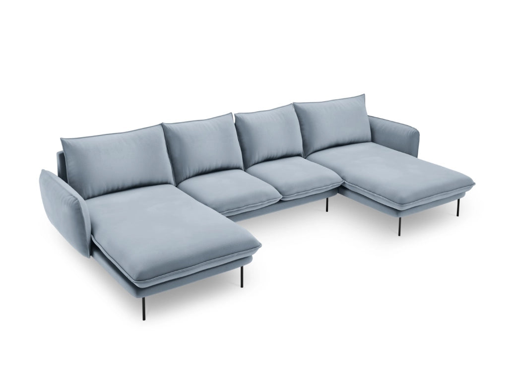 Cosmopolitan Design - Divano panoramico "Vienna" 6 posti in velluto azzurro 
