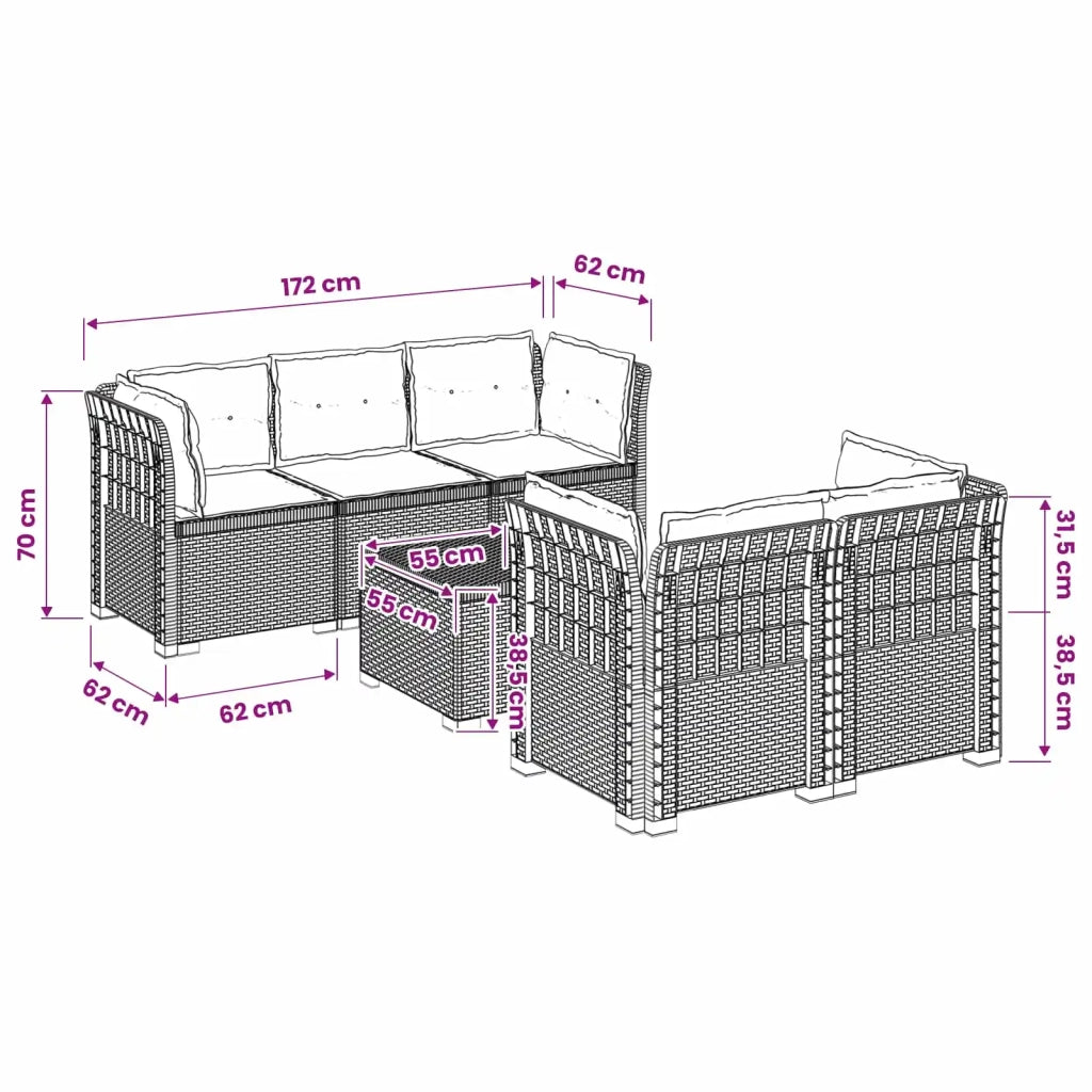 Divano da Giardino 5 Posti con Cuscini Stile Rattan PP 3443918