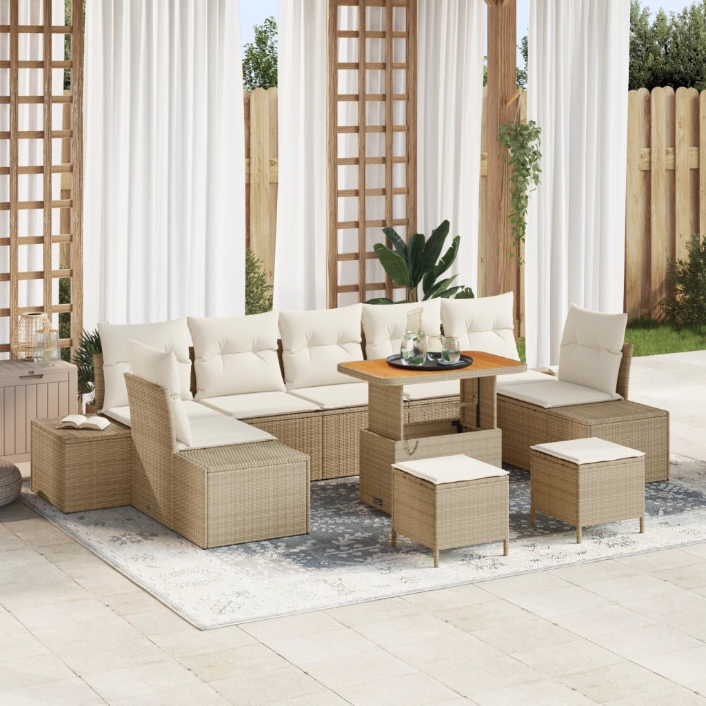 Set divani da giardino 10 pezzi con cuscini Beige Polyrattan Acacia