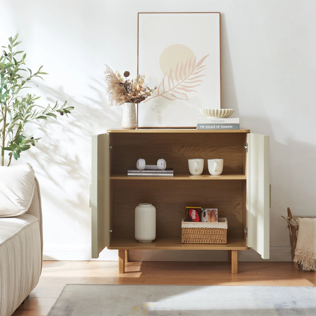 Credenza Ferrersp a 2 Ante Mobile Contenitore 80 x 80 x 40 cm - Effetto Rovere / Avena Oatmeal [en.casa]