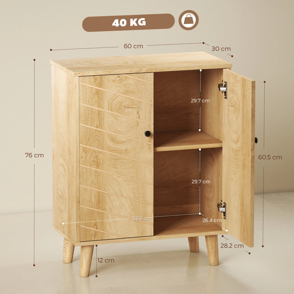Mobile Multiuso Credenza Stile Vintage in Legno con Due Ripiani Interni, Salvaspazio per Casa, 60x30x76cm