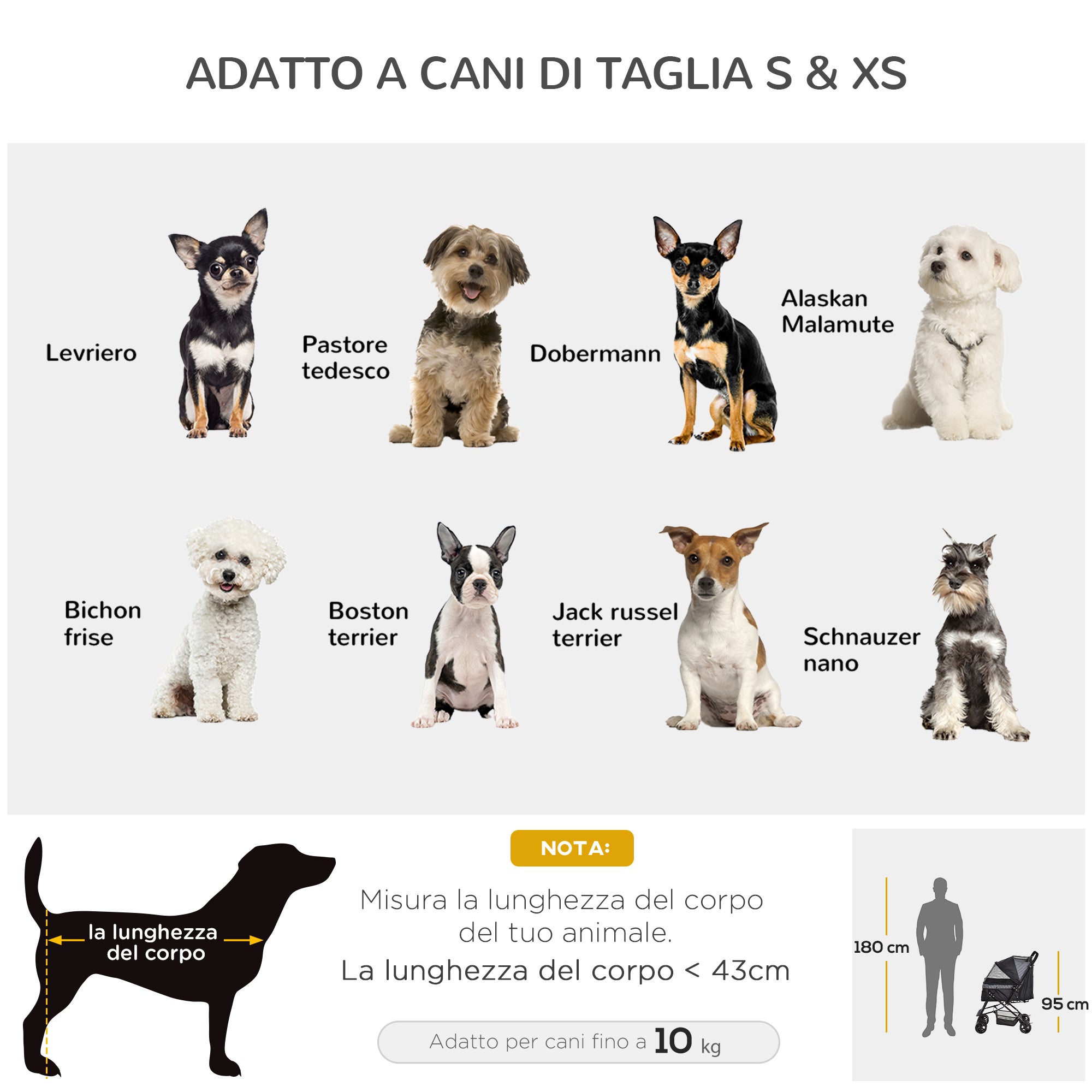 Passeggino per Cani Taglia Piccola 76,5x52x95 cm in Acciaio e Tessuto Oxford Nero