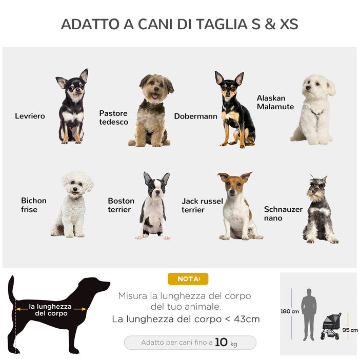 Passeggino per Cani Taglia Piccola 76,5x52x95 cm in Acciaio e Tessuto Oxford Nero