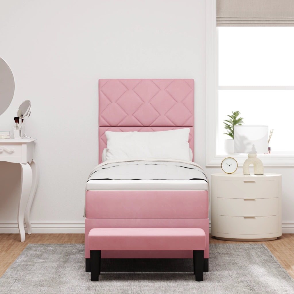 Letto con Rete A Molla con Materasso & Panchina Rosa 80x200 cm Velluto