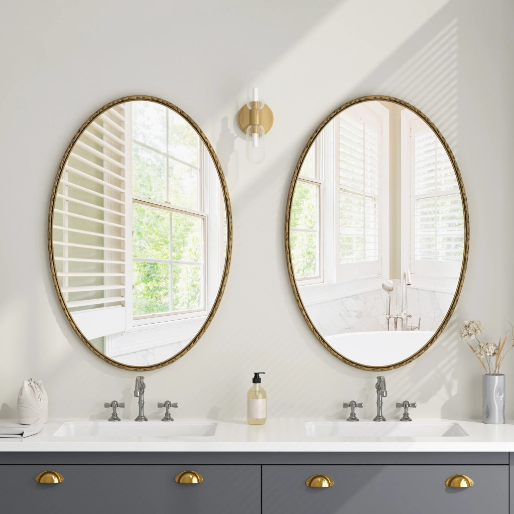 SPECCHIO OVALE DA PARETE 110x75 cm Oro Vetro Ferro MDF