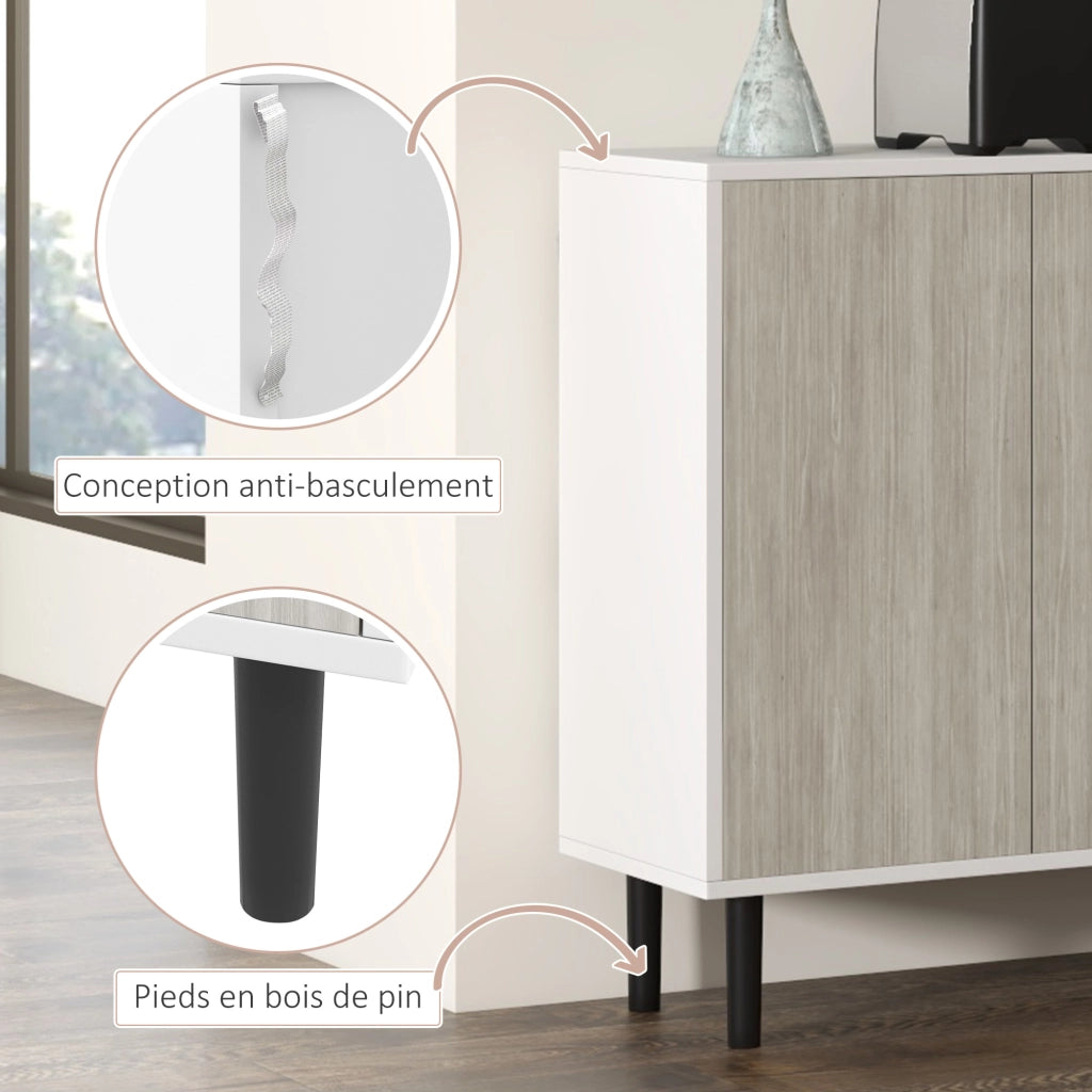 Credenza cucina con 2 ante e ripiani regolabili ¨C Xylo ¨C Bianco e grigio effetto legno 121x37x75cm