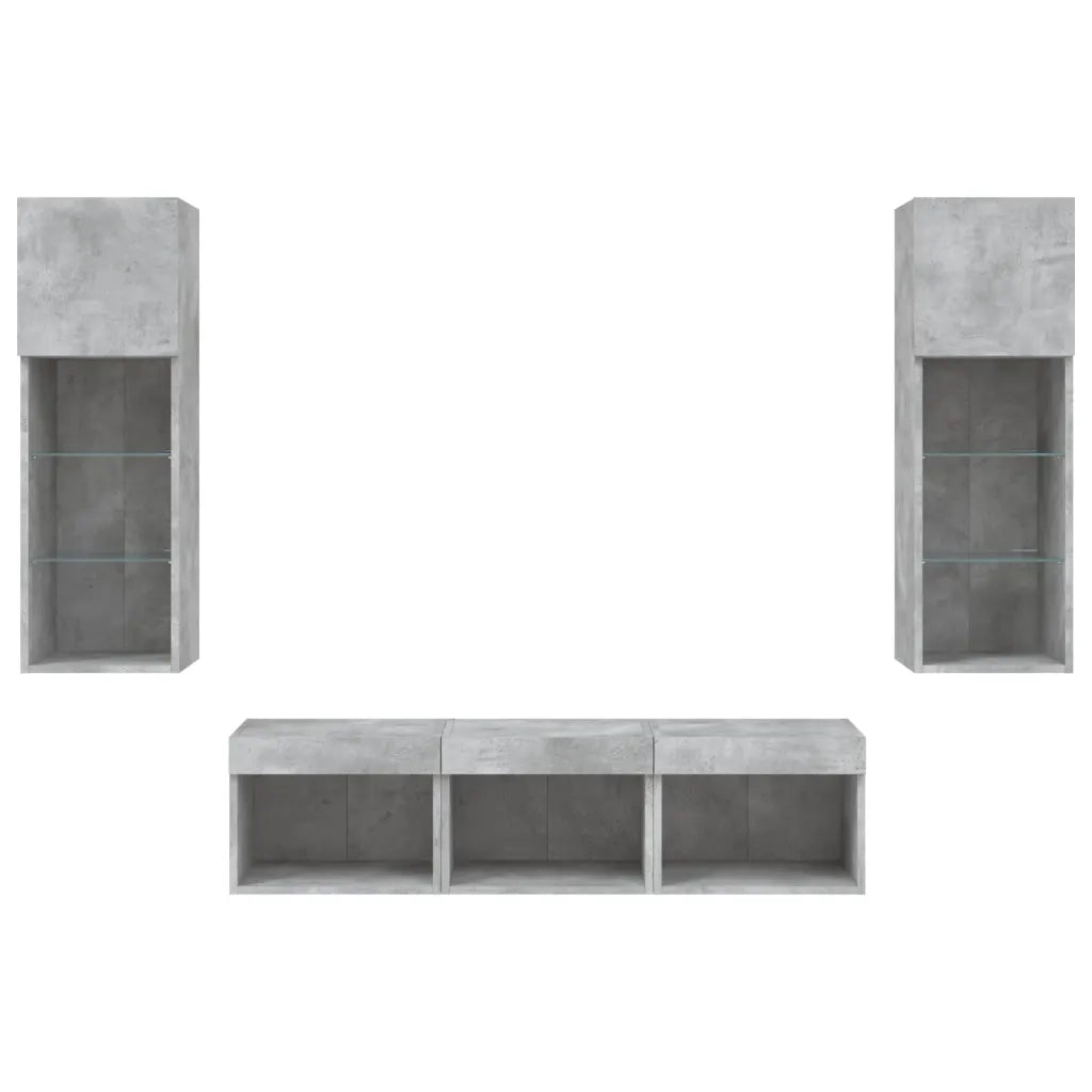 Mobili TV a Muro con LED 5pz Grigio Cemento Legno Multistrato 3216600