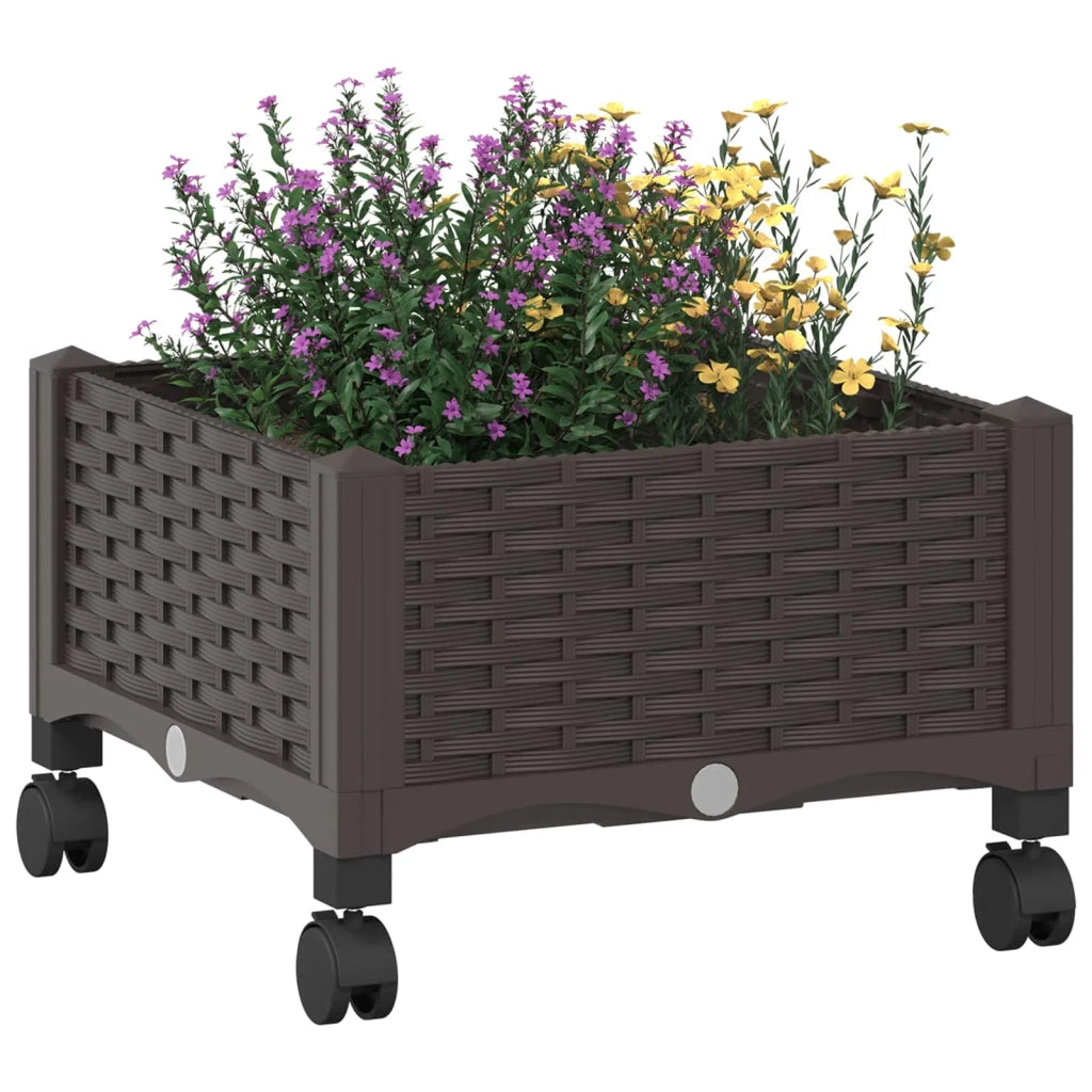 Vaso da Giardino con Ruote Marrone 40 x 40 x 29 cm PP 3422904