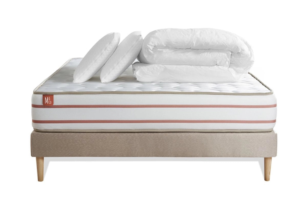 Pacchetto letto completo - Materasso 140x200cm + Box spring con doghe (kit) + 2 cuscini + Piumino - Le Doux