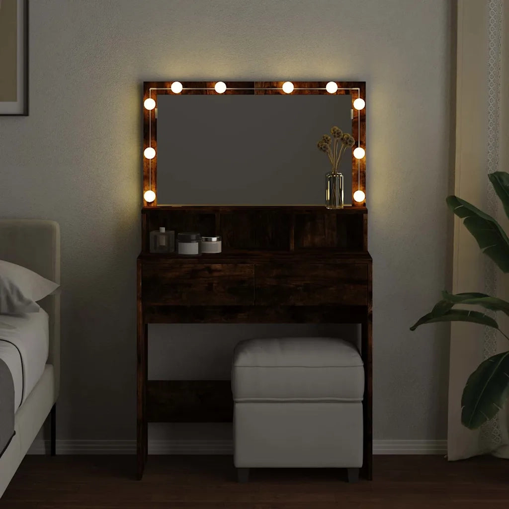 vidaXL Toeletta con LED Rovere Fumo 80x41x134,5 cm