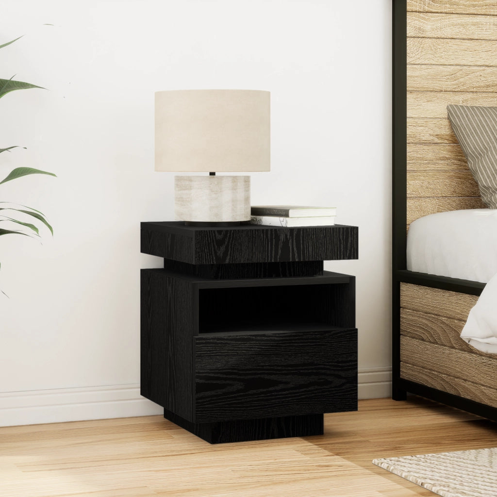 Comodino  con luci LED 2 pezzi Nero Rovere 40x39x48,5 cm