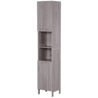 kleankin Colonna Bagno in MDF con 2 Armadietti e 2 Ripiani Aperti, 30x32x172.5 cm, color Legno