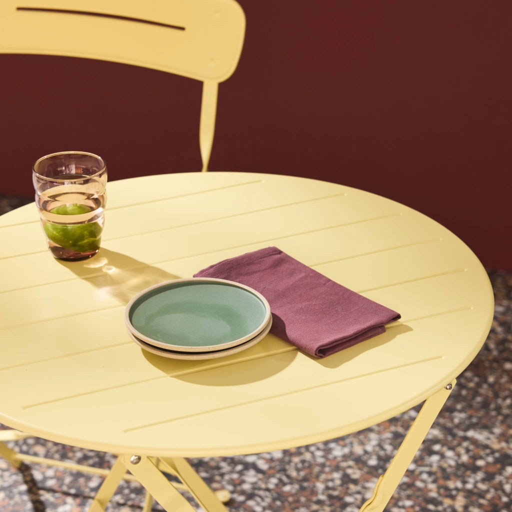 Set tavolo da giardino bistrot pieghevole rotondo in acciaio, 2 sedie,
