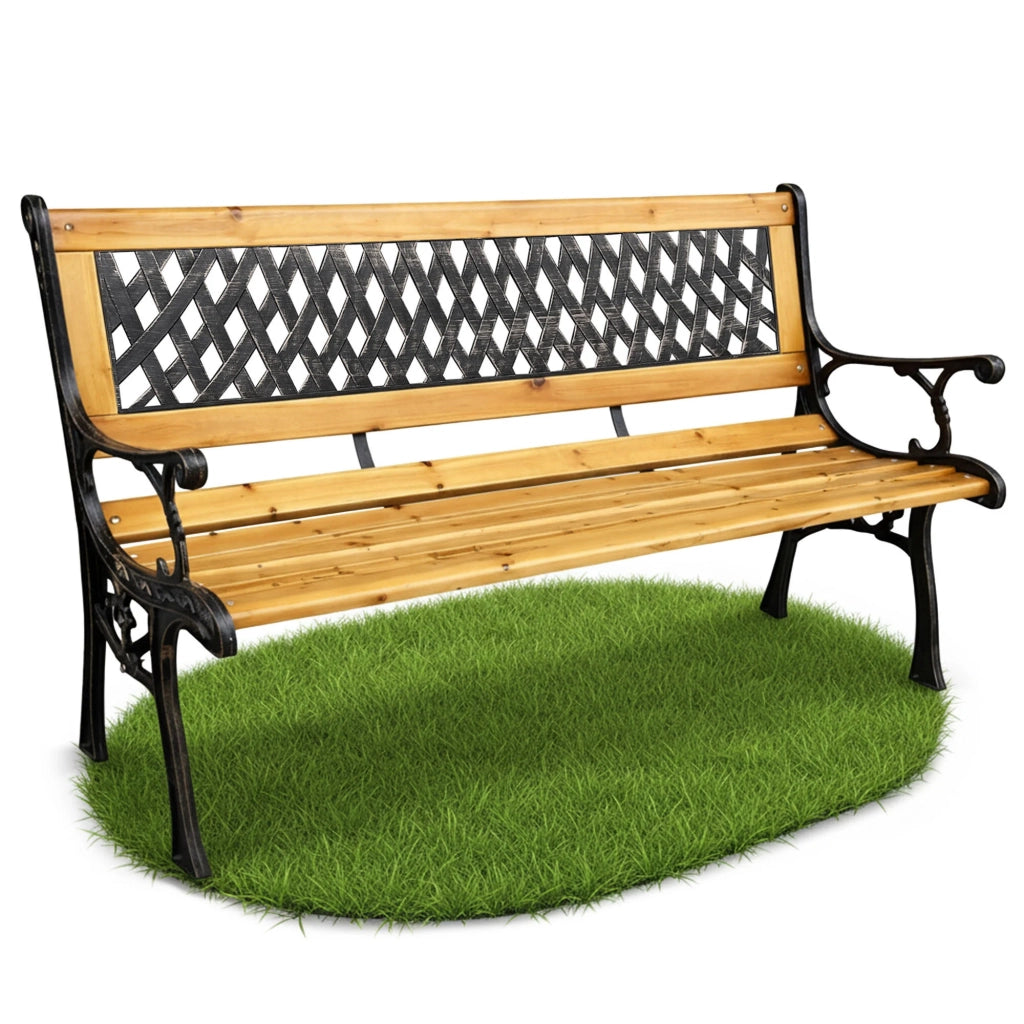 Panchina da giardino nera MIRT con legno laccato e gambe in ghisa larghezza 127 cm