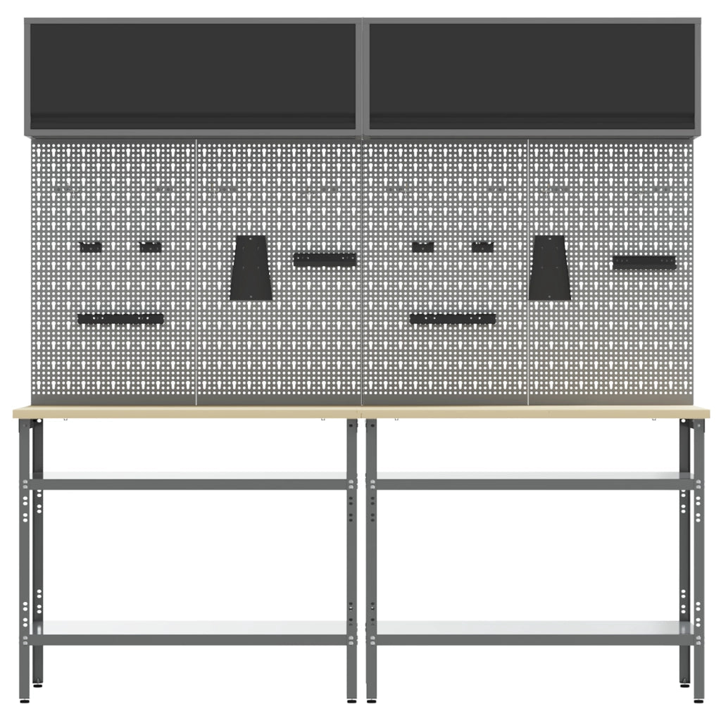 Set Banco di Lavoro 8 Pezzi Grigio Acciaio