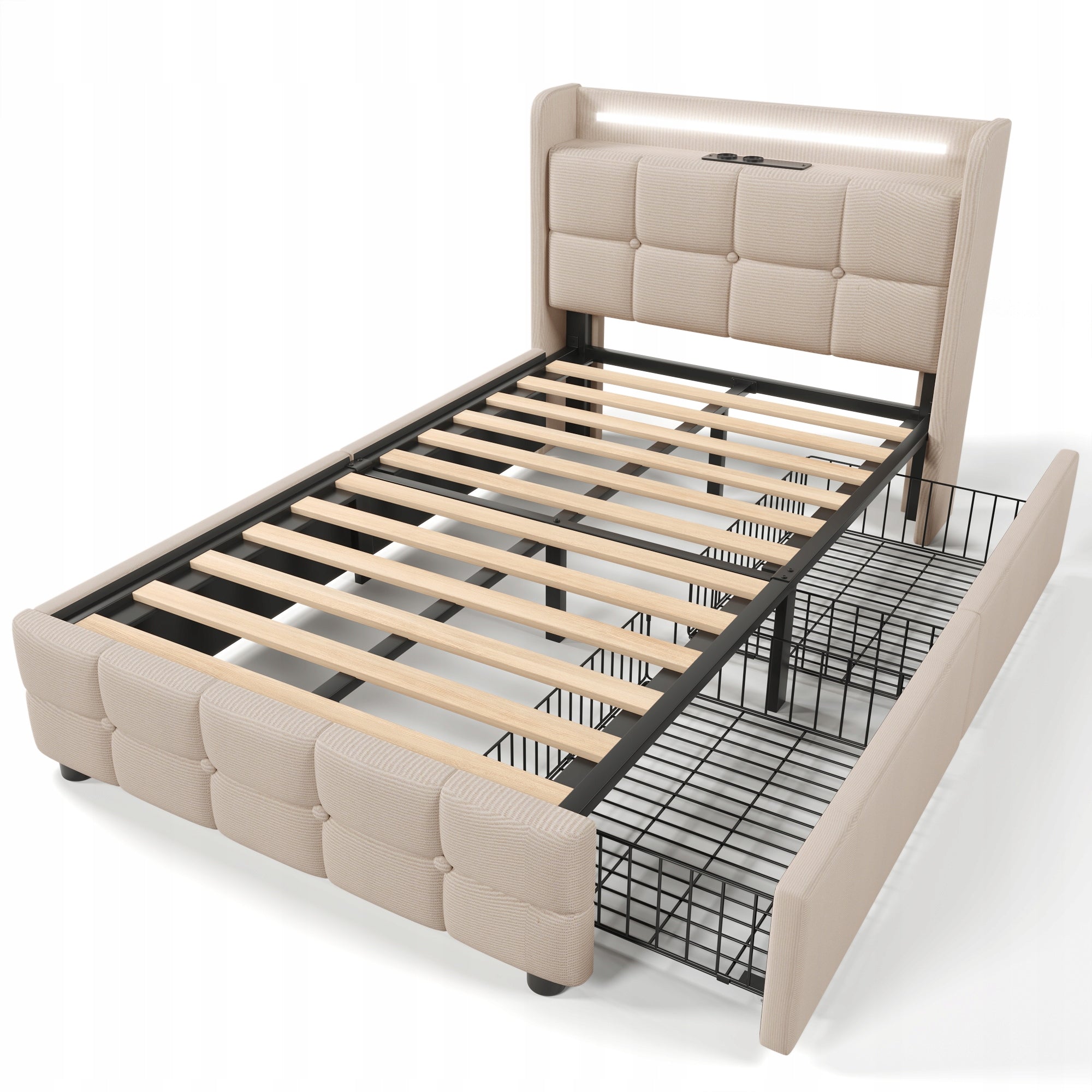 Letto matrimoniale con cassetti - Xylo - 180??200 cm - Bianco - Controllo APP LED
