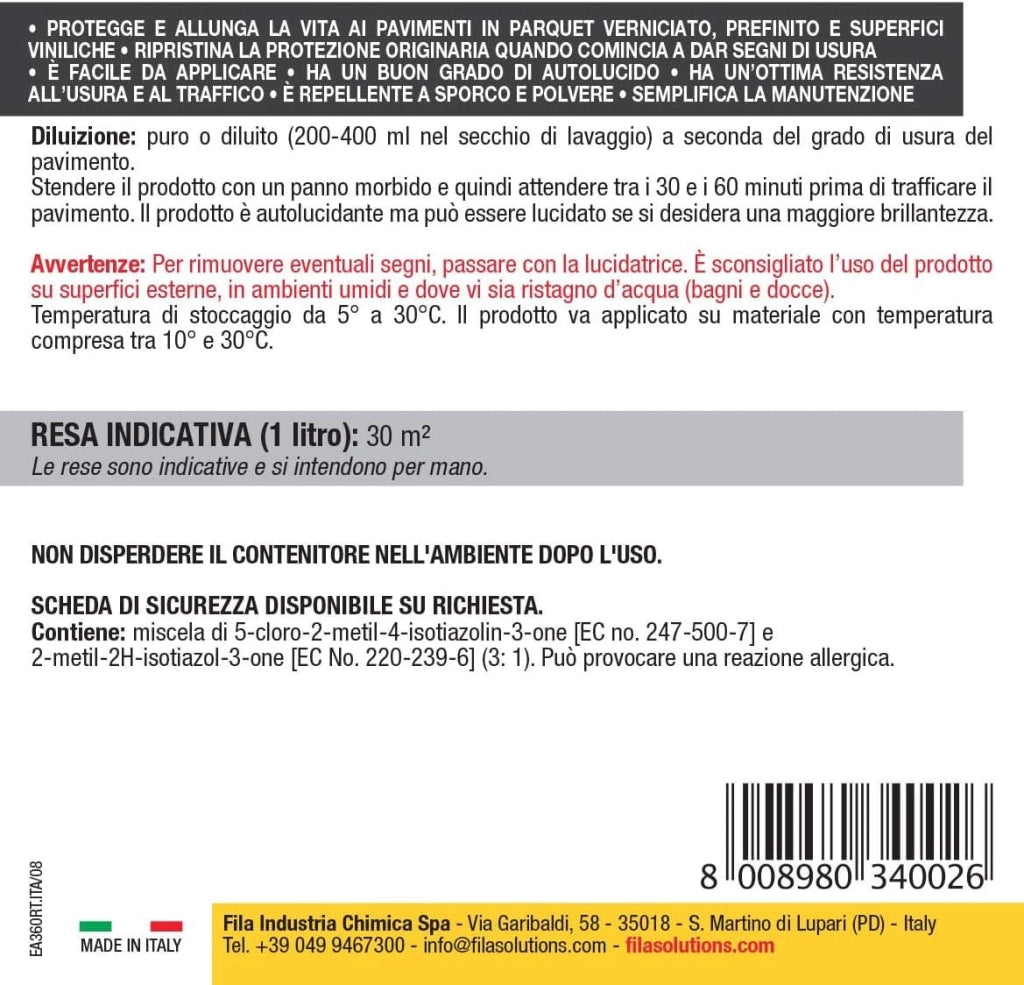 Fila Parquet Wax Lt.1 Trattamento Di Finitura Per Legno Effetto Lucido