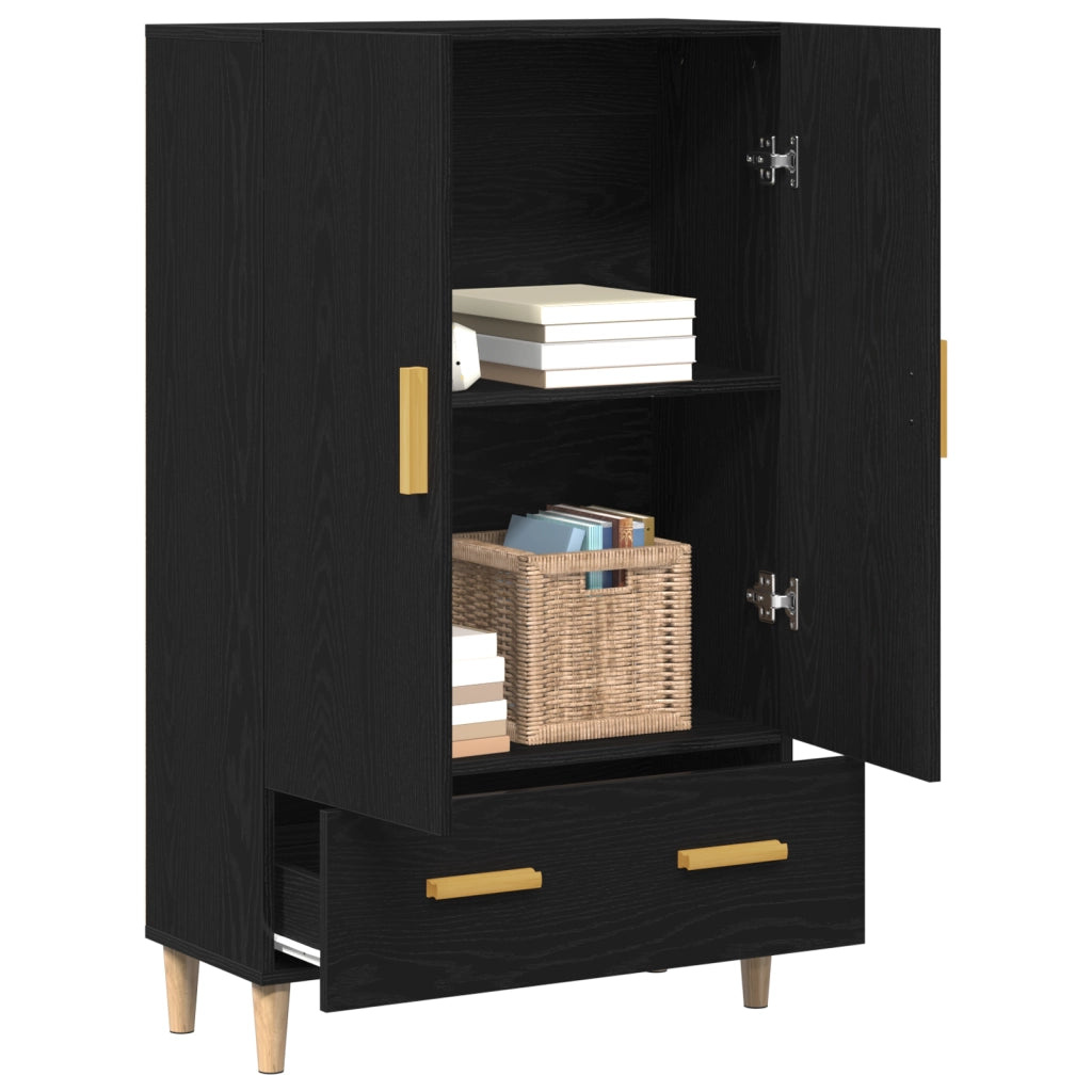 Highboard in Rovere Nero, 70x31x115 cm, Realizzato in Legno Ingegnerizzato