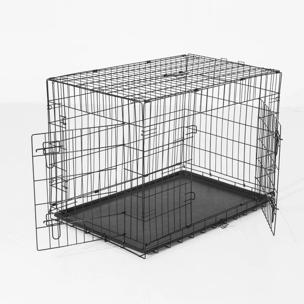 GABBIA TRASPORTINO PER ANIMALI PIEGHEVOLE IN ACCIAIO 76X53X57 CM NERO