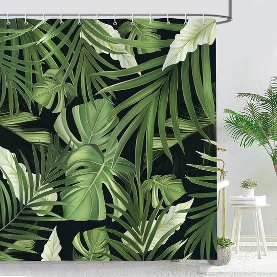 Douchegordino tropicale con foglie di palma - Impermeabile e resistente alla muffa - 180 x 200 cm