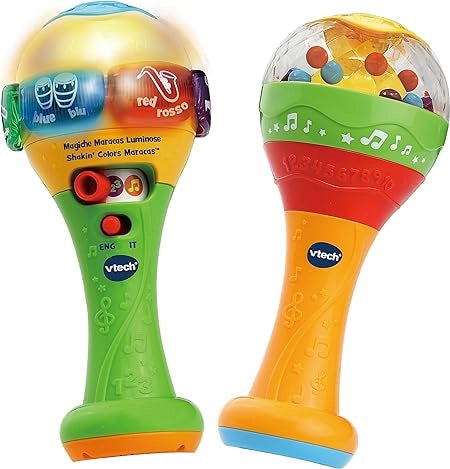 VTech Le Magiche Maracas Luminose, Strumento Bilingue per Bambini, Giocattolo per Neonati in Italiano e Inglese, Libro N