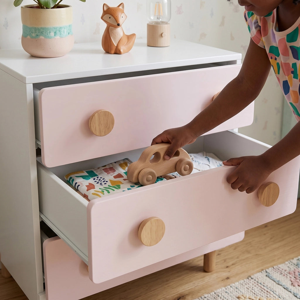 Cassettiera Vaarentaa per Cameretta con 3 Cassetti 66x55x41 cm - Bianco/Rosa [en.casa]