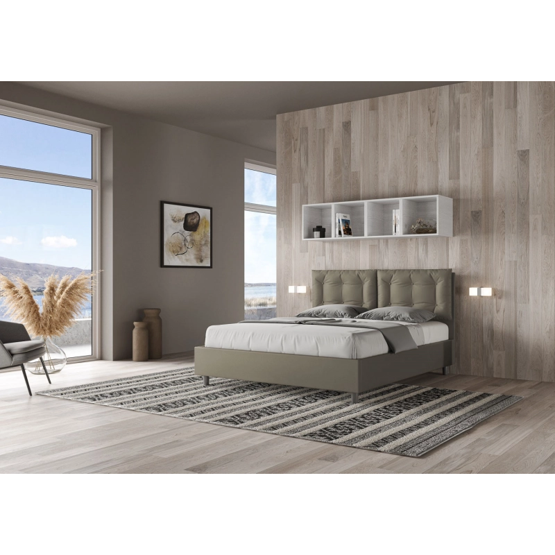 Letto imbottito Matrimoniale 160x190 cm Annalisa - Similpelle,Cappuccino,Con rete