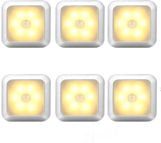 6 pezzi di Lampada LED con Sensore di Movimento - Caldo Bianco - Lampada da Tavolo a Batterie - Sensore Senza Fili - Illuminazione di Cassetta - Illuminazione di Scale - Lampada da Notte - Alluminio